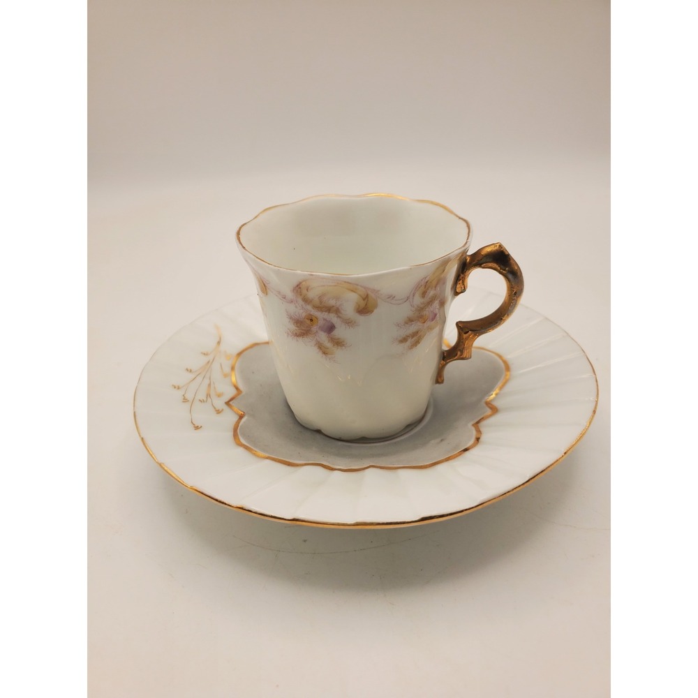 #282 Antique Porcelain Fluted Teacup & Saucer Set